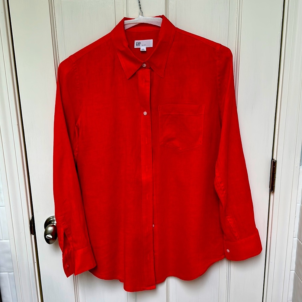 Gap linen boyfriend shirt in coral